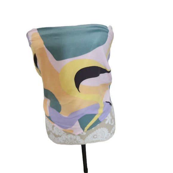 Eloquii Tops - Eloquii Womens Multicolored Bandeau Cropped Scarf Top With Back Smocking 14